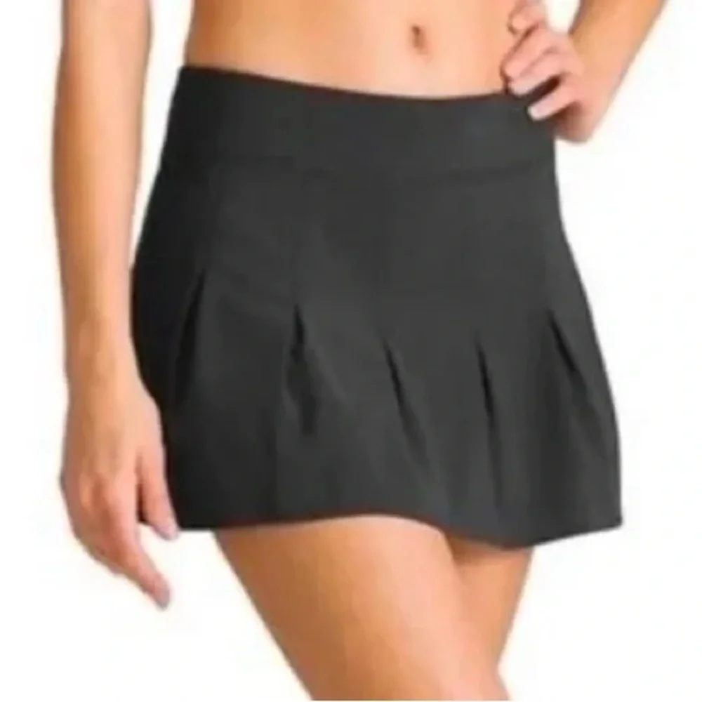 Athleta Women M Black Preppy Athletic Pickleball Tennis Get Goin Pleated Skort